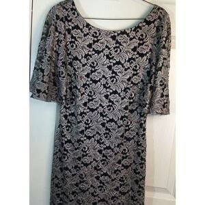 Jessica Howard-floral Lace Dress 8 Women 54163 Black‎ Silver Overlay